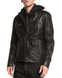Archer Coated Leather Jacket, Black