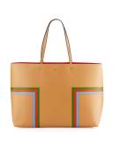 Block-T Striped Leather Tote Bag, Crema