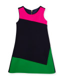 Sleeveless Colorblock Scuba Dress, Blue/Green, Size 7-16