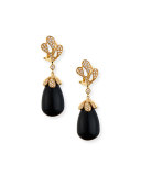 Sea Leaf Onyx & Pave Diamond Drop Earrings