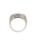 Estate Edwardian Three-Stone Sapphire & Diamond Ring, Size 5.5