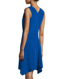 Sleeveless Asymmetric Draped Tank Dress, Cobalt