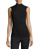 Sleeveless Stretch Jersey Mock-Neck Top