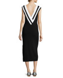 Daphne V-Neck Sleeveless Midi Sweaterdress, Black/White