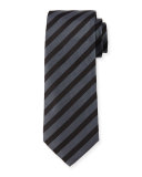 Diagonal-Stripe Silk Tie, Grey/Black
