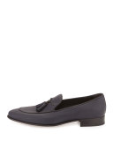 Grained Leather Tassel Loafer, Navy