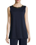 Sequined-Neck Long Tank, Plus Size