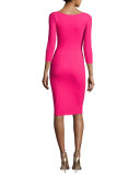 Sunny 3/4-Sleeve Cutout Cocktail Dress, Fuchsia