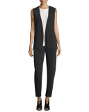 Sleeveless Jewel-Neck Embellished Silk Blouse, Blanc