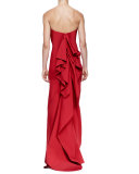 Gathered Ruffle-Back Column Gown