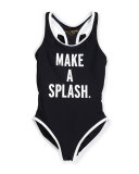 make a splash racerback one-piece swimsuit, black/white, size 2-6