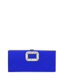 Pilgrim Crystal-Buckle Satin Evening Clutch Bag, Blue