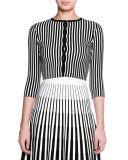 3/4-Sleeve Striped Cropped Cardigan, Black/Chalk