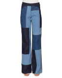 Patchwork-Front Flared-Leg Jeans, Blue
