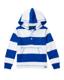 Striped Cotton Jersey Hooded Sweatshirt, Blue, Size 5-7