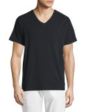 Ribbed-Panel Short-Sleeve V-Neck T-Shirt, Black
