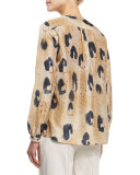Libby Split-Neck Printed Blouse, Chai/Multi