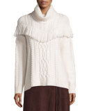 Viviam Cozy Cable Fringe-Trim Sweater