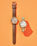 38mm Runwell Coin-Edge Leather Strap Watch, Golden/Bourbon