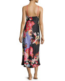 Mikado Floral-Print Satin Gown, Black