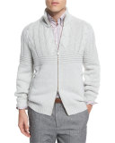 Cashmere Cable-Knit Front-Zip Cardigan, Fog