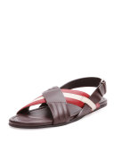 Verlon Leather Crossed Sandal, Dark Brown