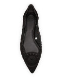 Leyla Laser-Cut Suede Flat, Black