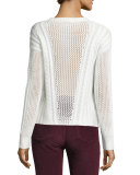 Amory Open-Knit Crewneck Sweater, Ivory