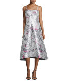 Strapless Printed Tea-Length Gown 