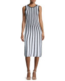 Pop Texture-Striped Midi Dress, Multi Colors
