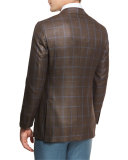 Windowpane Check Two-Button Sport Coat, Brown/Blue