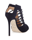 Cam Caged Suede Peep-Toe 120mm Bootie