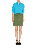 Asymmetric-Zip A-Line Mini Skirt, Dark Khaki Green