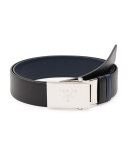 Reversible Saffiano Leather Plaque Belt, Black/Blue
