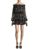 Lou Off-the-Shoulder Printed Chiffon Dress, Multi