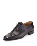 Gaspard Slash-Toe Leather Shoe, Black 
