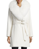 Fur-Collar Belted Wrap Coat