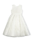 Sleeveless Embroidered Tulle Special Occasion Dress, Ivory, Size 4-14