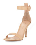 Portofino Leather Ankle-Strap 85mm Sandal, Nude