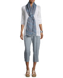 Long-Sleeve Organic-Knit Grid Tunic, White, Petite