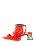 Jeweled Feather-Ankle 45mm Sandal, Lacca