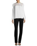 Leena Slim Stretch-Knit Pants, Black