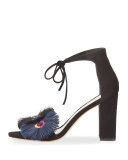 Virginia Tassel-Embroidered Suede Sandal