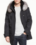 Everest Fur-Trim Hooded Parka, Jet Black