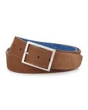 Reversible Suede Belt, Light Brown/Royal Blue 