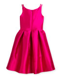 Sleeveless Pleated High-Low Taffeta Dress, Pink/Red, Size 7-16