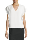 Stella V-Neck Crepe Blouse, Ivory