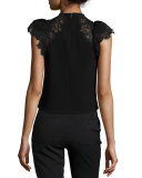 Lace-Trim Cap-Sleeve Crepe Top