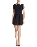 Lace-Sleeve Fit-&-Flare Dress, Black