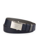 Reversible Leather Plaque Belt, Blue/Gray